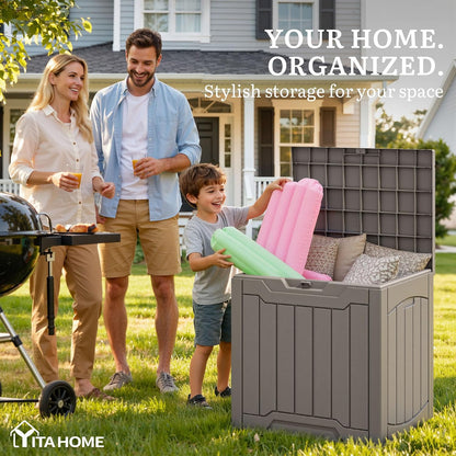 YITAHOME 134 Gallon Large Deck Box | Waterproof Resin Outdoor Storage Box with Lock, Doubles as 2-Person Bench Seating for Patio Furniture Cushions,Garden Tools &