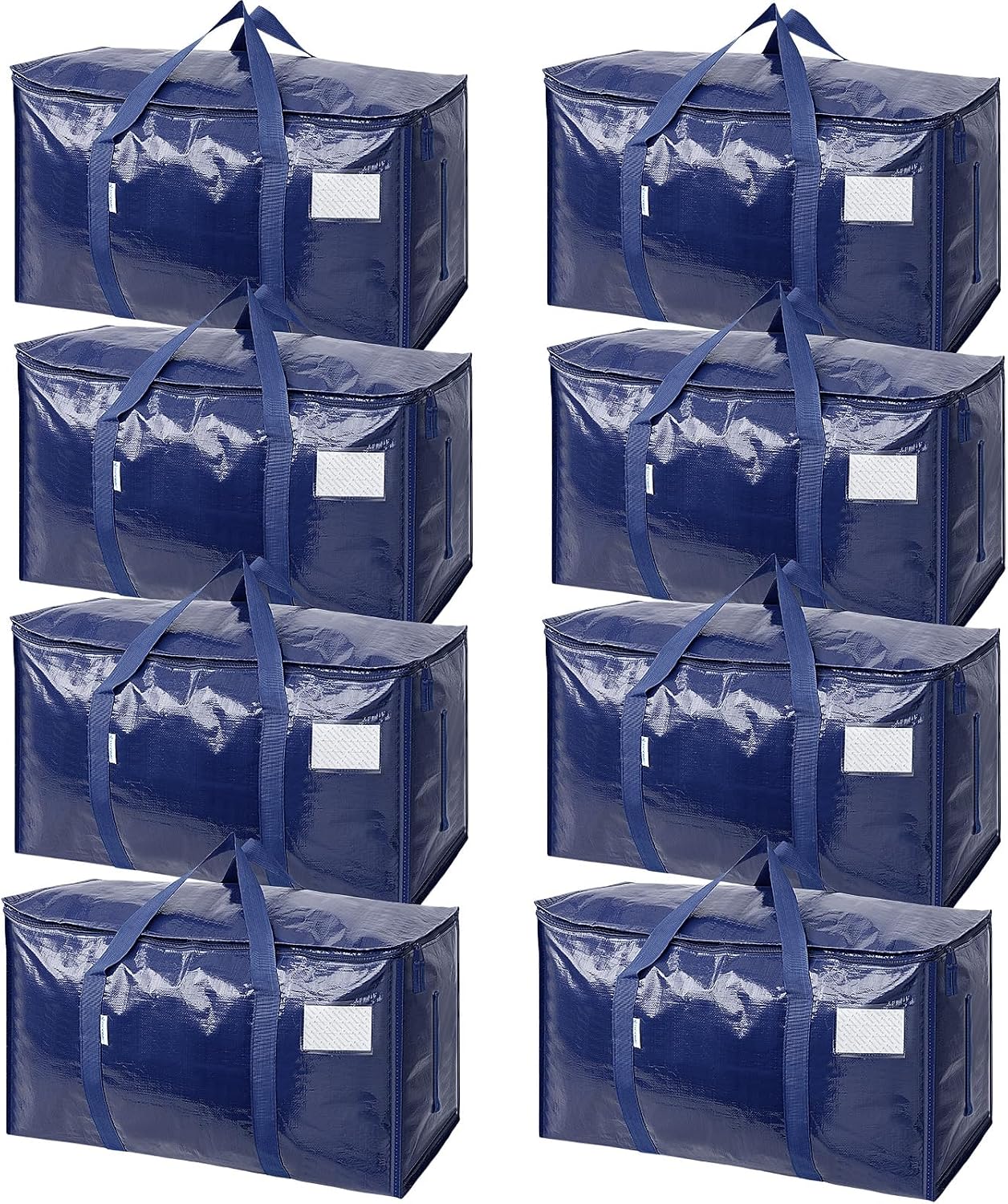 TICONN 4 Pack Extra Large Moving Bags Heavy Duty with Zippers & Carrying Handles, Durable Storage Bags Moving Boxes for Closet Organizers and Storage (4 Pack, Blue)