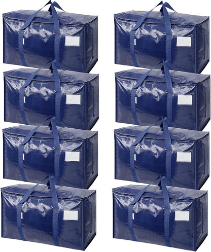 TICONN 4 Pack Extra Large Moving Bags Heavy Duty with Zippers & Carrying Handles, Durable Storage Bags Moving Boxes for Closet Organizers and Storage (4 Pack, Blue)