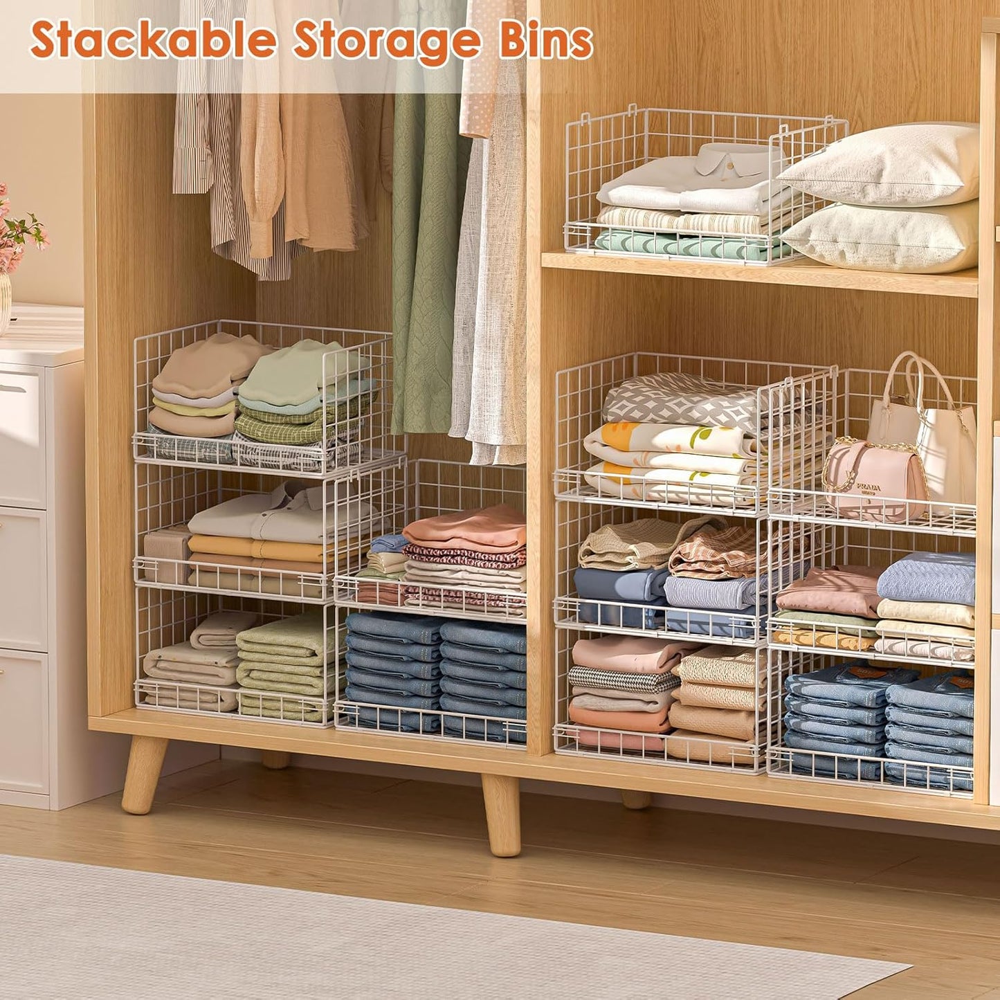 Yociyoga 4-Tier Stackable Closet Organizers and Storage Shelves, Foldable Closet Shelf Organizer, Black(Patent Protection)(Patent No. 30022416)