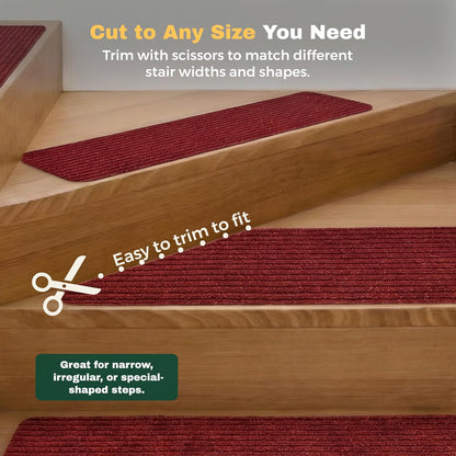 MBIGM 8" X 30" (15 in Pack) Nonslip Carpet Stair Treads Non-Skid Safety Rug Slip Resistant Indoor Runner for Kids Elders & Pets with Reusable Adhesive - Brown - Non Slip Stair Treads Indoor