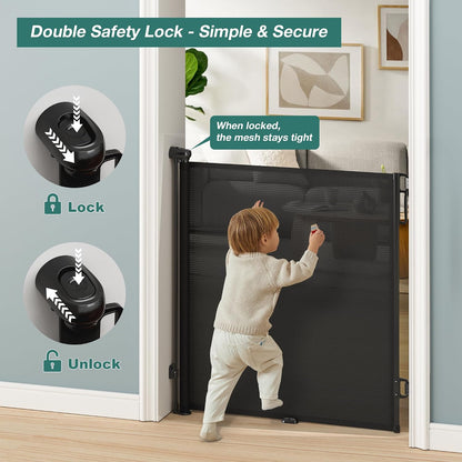 Babepai Retractable Baby Gates Extra Wide | 55" Wide x 34" Tall Dog Gates for Stairs | Indoor/Outdoor Use | Child Gates for Doorways, Deck, Porch, Hallways, Patio - Gray