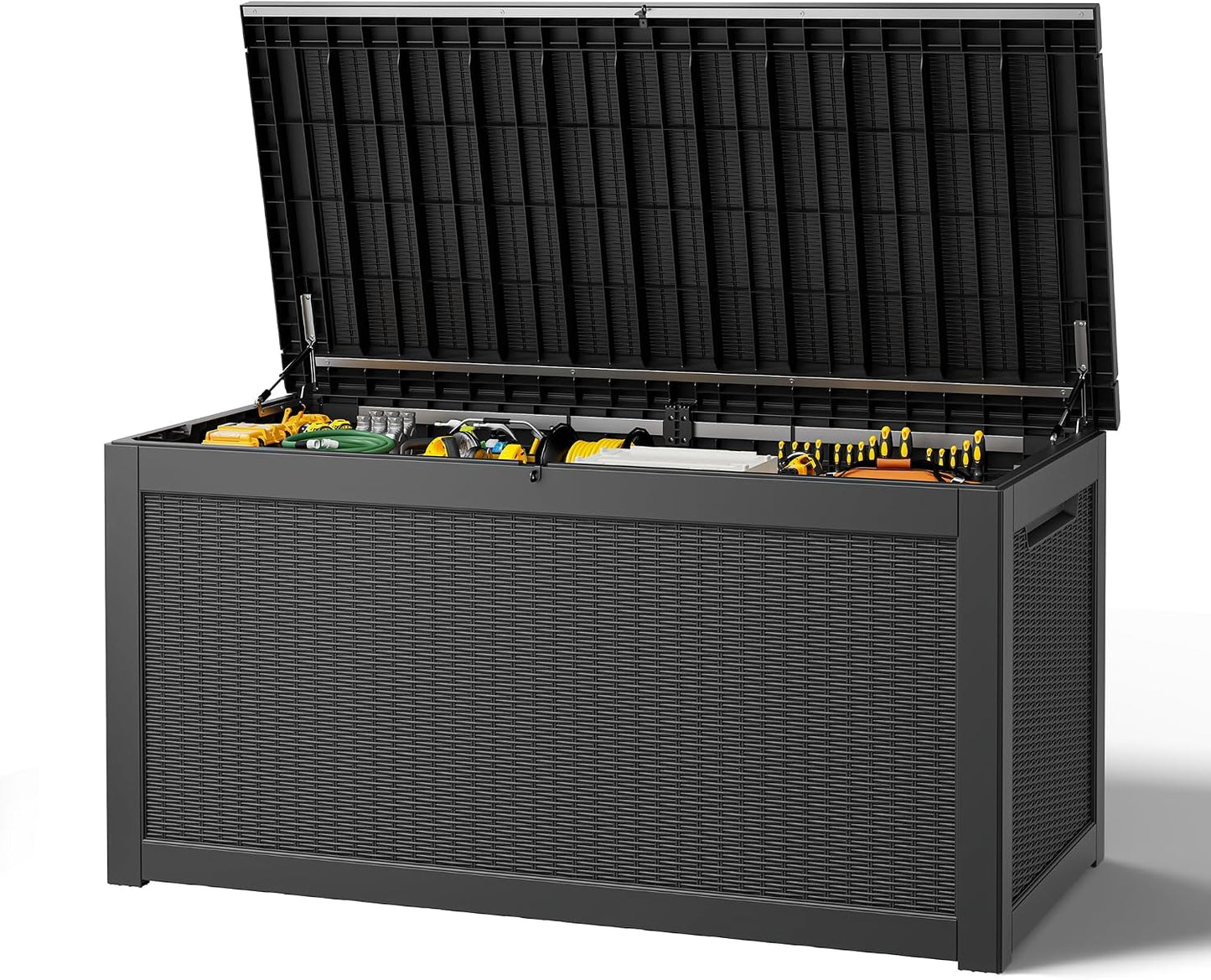 Outdoor Storage Box, Resin Deck Boxes Indoor and outdoor, Waterproof Storage Box Lockable Lid (Black, 85 Gallon)