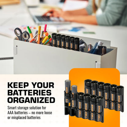 Storacell SLAAAORG by Powerpax SlimLine AAA Battery Caddy, Orange, Holds 6 Batteries, 1 Count (Pack of 1)