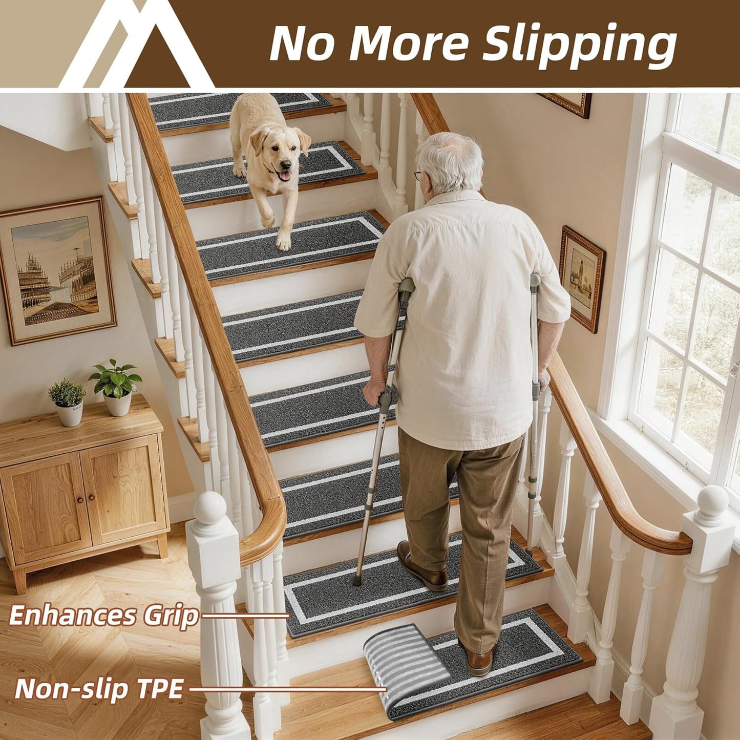 COSY HOMEER Soft Stair Treads Non-Slip Carpet Mat 28inX9in Indoor Stair Runners for Wooden Steps, Stair Rugs for Kids and Dogs, 100% Polyester TPE Backing 4pcs, Grey