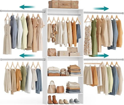 SONGMICS Closet System, Customizable Walk-In Closet Organizer System with Adjustable Hanging Rods and Storage Shelves, White, Fits Spaces 4-9.6 ft URGR040WZ01S