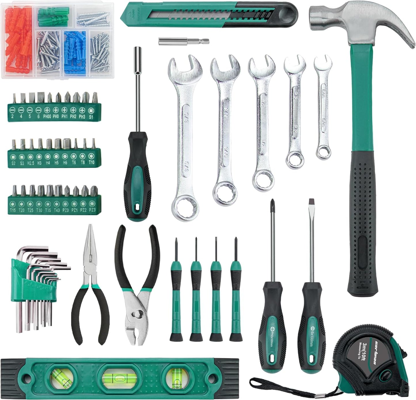 CARTMAN 152-Piece Household Tool Set, Blue Hand Kit With Storage Case Box | Complete tool assortment for home repairs, office fixes, dorm needs, furniture setup, crafting, and everyday household fixes.
