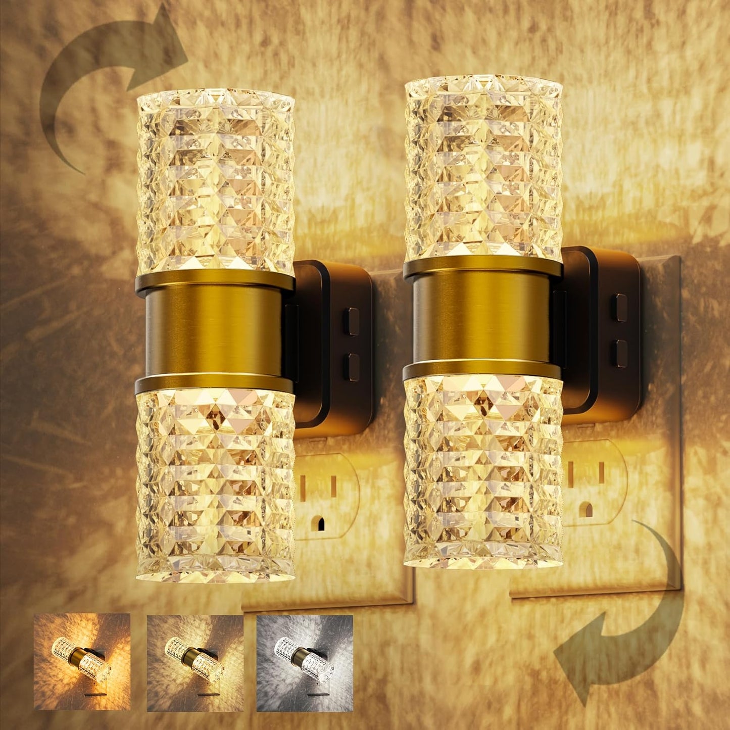 L LOHAS LED Night Light,Dimmable Night Lights Plug into Wall, 2 Pack Acrylic Nightlight with 0-100 LM Adjustable Brightness, 3000K Plug in Night Light with Dusk to Dawn Sensor, for Bathroom Hallway
