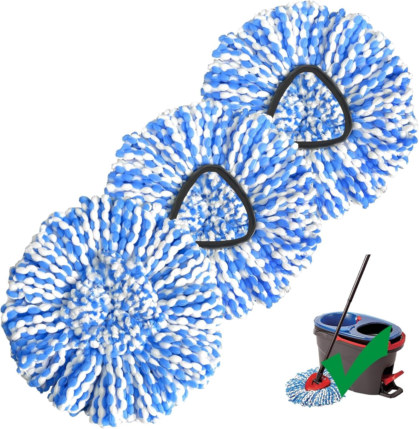 Mop Head Replacement, 3 Pack Spin Mop Refill Replace Head for Rinseclean 2-Tank System, Microfiber & Machine Washable