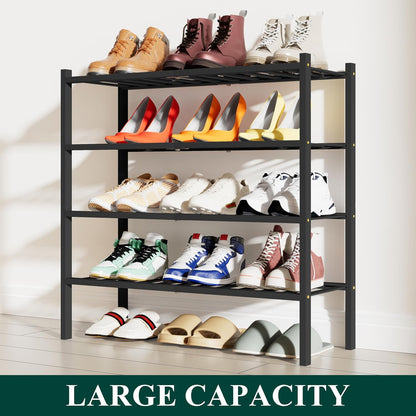 Smiry Bamboo Shoe Rack, 3 Tier Free Standing Wooden Shoe Organizer, Stackable Wood Shoe Storage Shelf for Closet, Entryway, 12 Vertical Slats, 2+1 Stack Standard Legs, 26.8"x11"x19.5", Natural