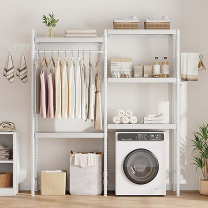 GarveeHome 5-Tier Over-The-Washer Storage Shelf - Adjustable Height Laundry Organizer with Double-Layer Wood Shelves, Space-Saving Design for Laundry Room (White, 28 in)