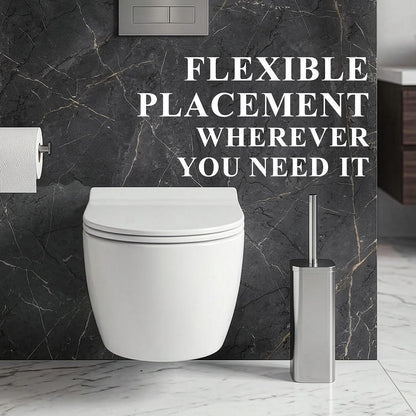 Black Toilet Brush and Holder Set - Slim Matte Design that Fits Anywhere - Stainless Steel Toilet Bowl Brush and Holder with 2 Rounded Corners, Replaceable Head, Removable Inner Bowl & Splash Guard