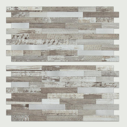 AULIGET 20 Sheets Peel and Stick Backsplash, Black & Grey Wood Look PVC Mixed Metal Stick on Backsplash Tiles for Kitchen