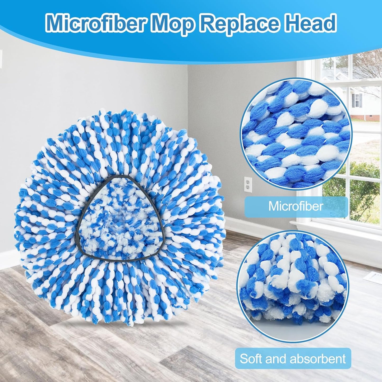 Spin Mop Handle,Mop Replace Heads,Brush and Base Compatible with O Cedar EasyWring 1 Tank,2 Microfiber Mop Refills and Brush,4-Section 30-58" Mop Handle,Mop Base Combo Set for Wet/Dry Floor Cleaning