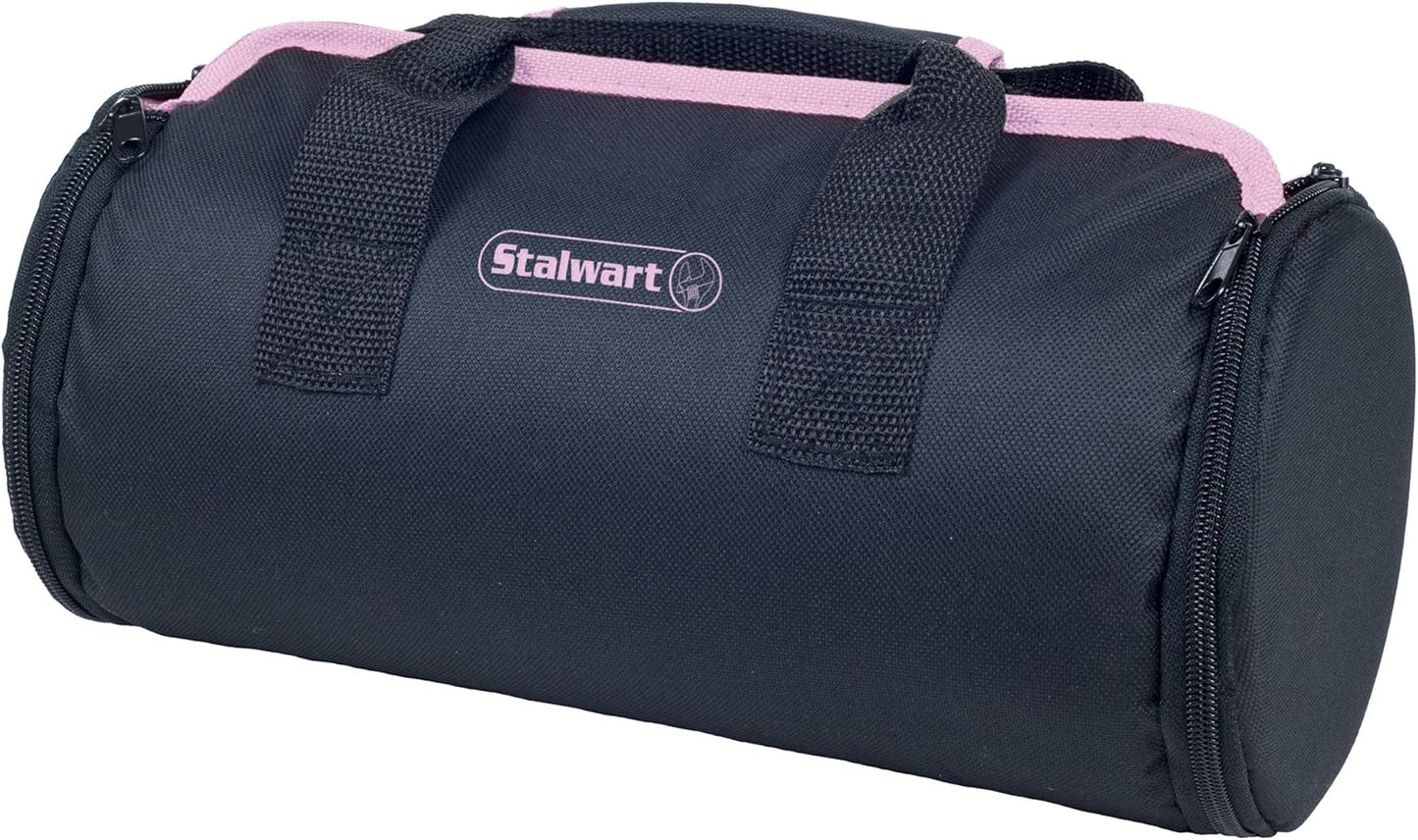 86-Piece Tool Set - Household Tool Kit with Screwdrivers, Pliers, Wrenches, Clamps, and Roll-Up Bag - For the Home, Office, or Car by Stalwart (Pink)