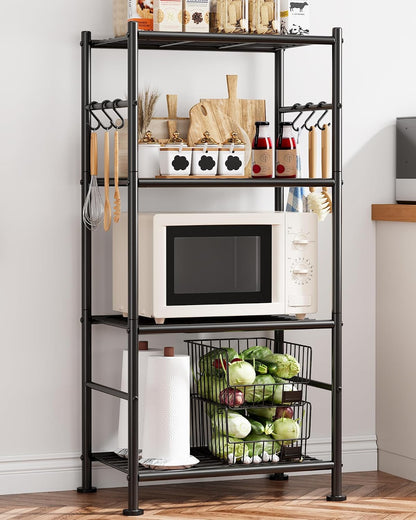 Sakugi Storage Shelves - 5-Tier Large Capacity Shelf Organizer with Hooks, Heavy-Duty Garage Shelving with Leveling Feet, Wobble-Free Rack for Bedroom, Balcony, Garage, 18.1"×12.4"×56.8", Black