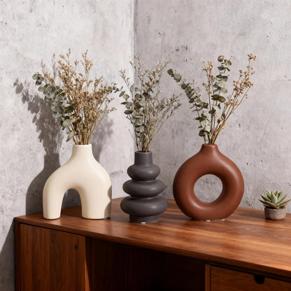 Ceramic 3 Pcs Vase Set,Modern Home Decor Table Centerpiece,Minimalist Nordic Vases, Wedding, Living Room, Bookshelf, Office, Modern Home, Entryway Boho Decor (D)
