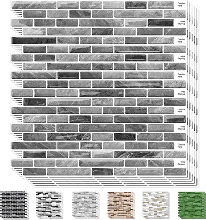 URCOLOR 10-Sheet Peel and Stick Backsplash Tile for Kitchen - 12”×12” Stick on Wall Tile for Bathroom, Black White Grey