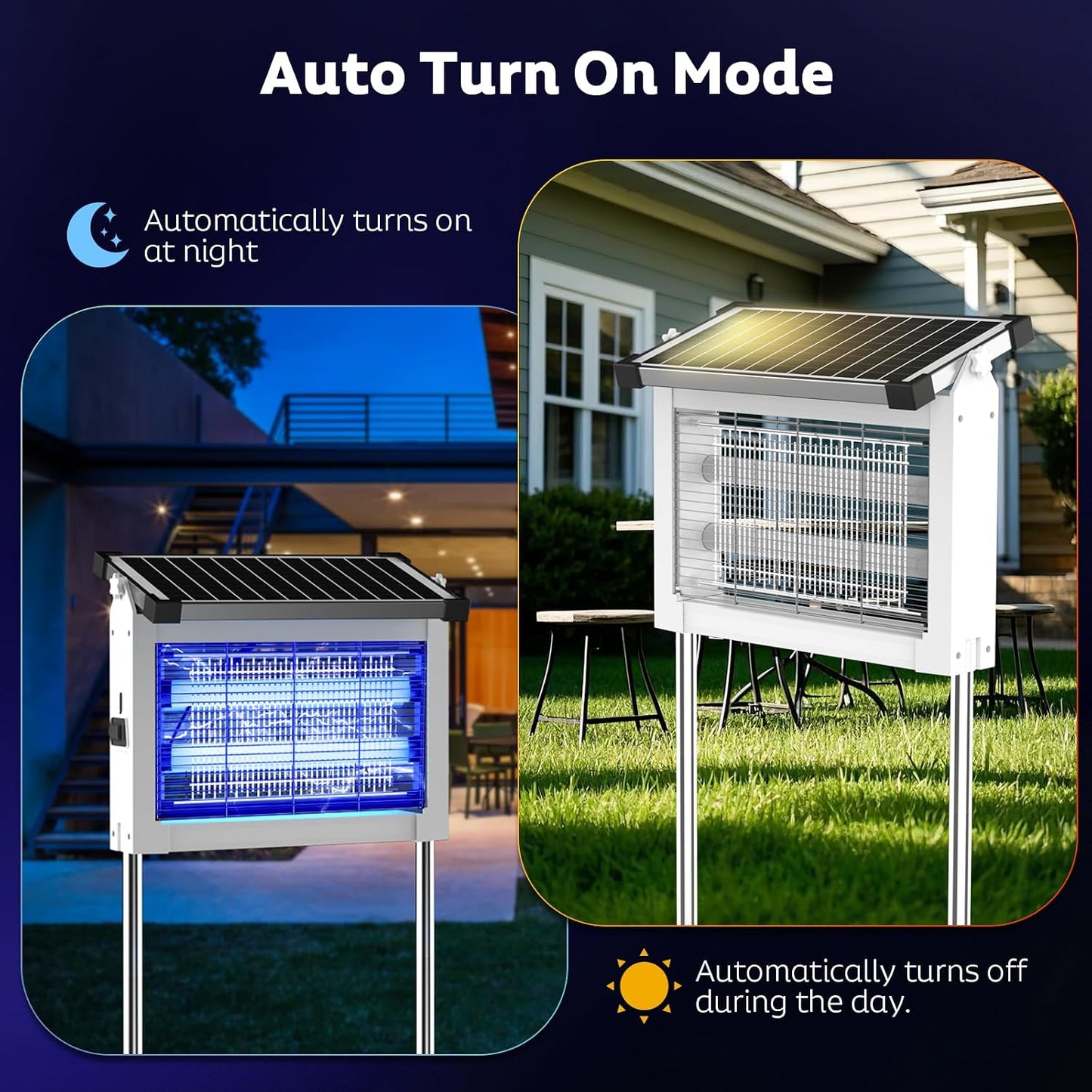 OnBeam Solar Bug Zapper Outdoor, 4500V Mosquito Zapper Fly Trap for Patio | 10W Solar Panel, IPX5 Waterproof, Auto Mode, Solar Powered, USB C Charging, Electric Rechargeable Mosquito Killer for Garden
