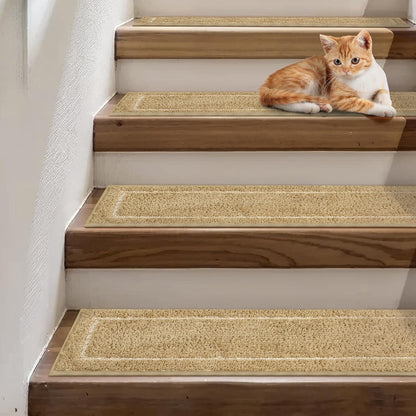 sarben Non Slip Stair Treads for Wooden Steps 15PCS - 8"x30" Indoor Safety Carpet, Edging Mats with TPE Adhesive Backing, Pet and Elderly Friendly Stair Rugs (Taupe) - Colors A