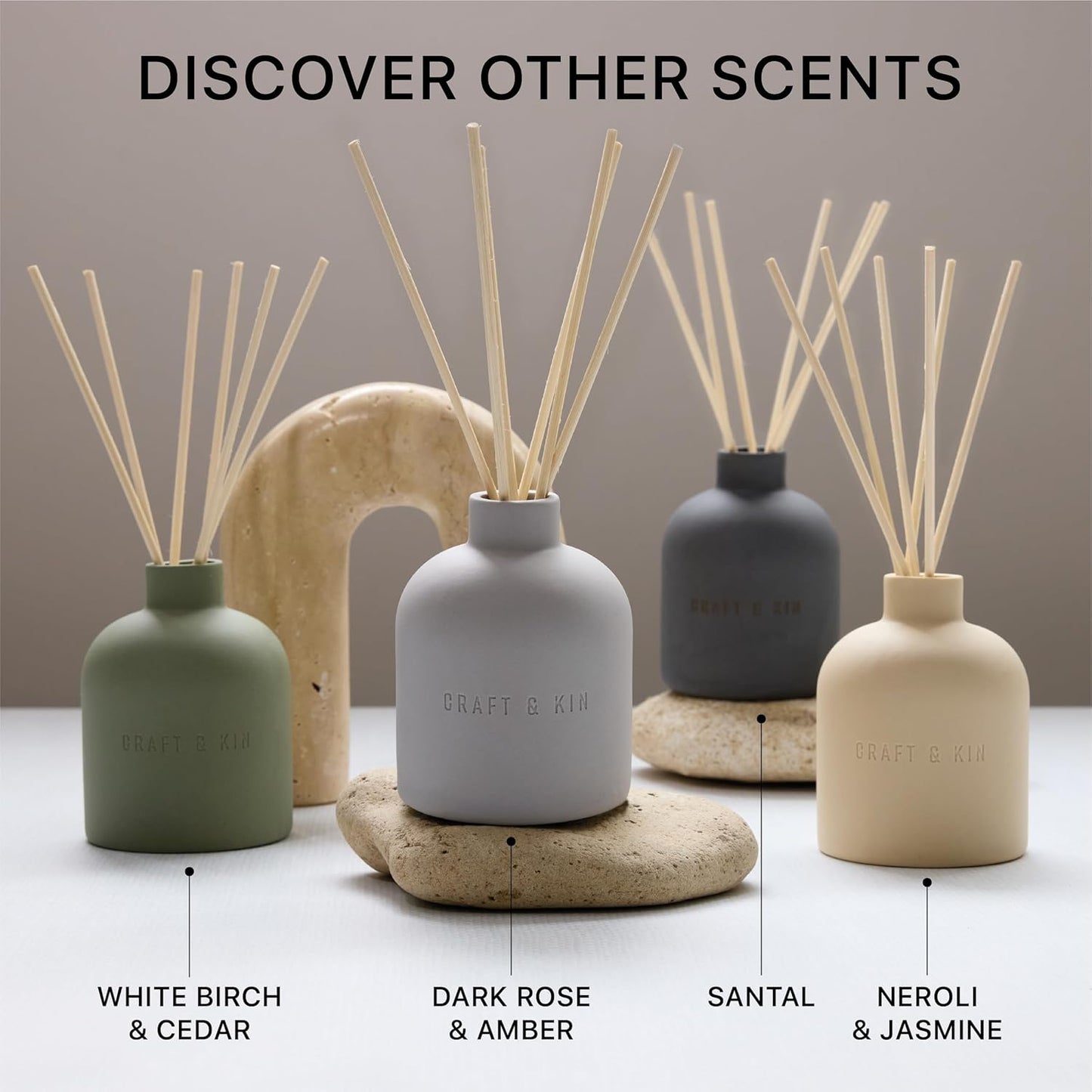 Craft & Kin Reed Diffuser for Home & Bathroom – Neroli & Jasmine Holiday Reed Diffuser Set with Fragrance Sticks, Long-Lasting Alcohol-Free Winter Scent, Earthenware Collection, 6.7oz