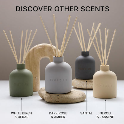 Craft & Kin Reed Diffuser for Home & Bathroom – Neroli & Jasmine Holiday Reed Diffuser Set with Fragrance Sticks, Long-Lasting Alcohol-Free Winter Scent, Earthenware Collection, 6.7oz