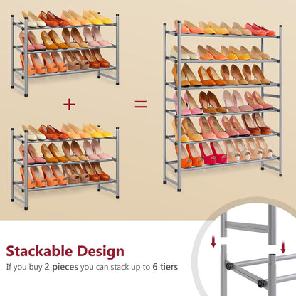 Tajsoon Expandable Shoe Rack for Closet 3 Tier, 28“-41“Adjustable & Stackable Shoe Shelf Storage, Metal Shoe Rack Organizer for Front Door Entrance, Closet, Garage, Entryway, Black