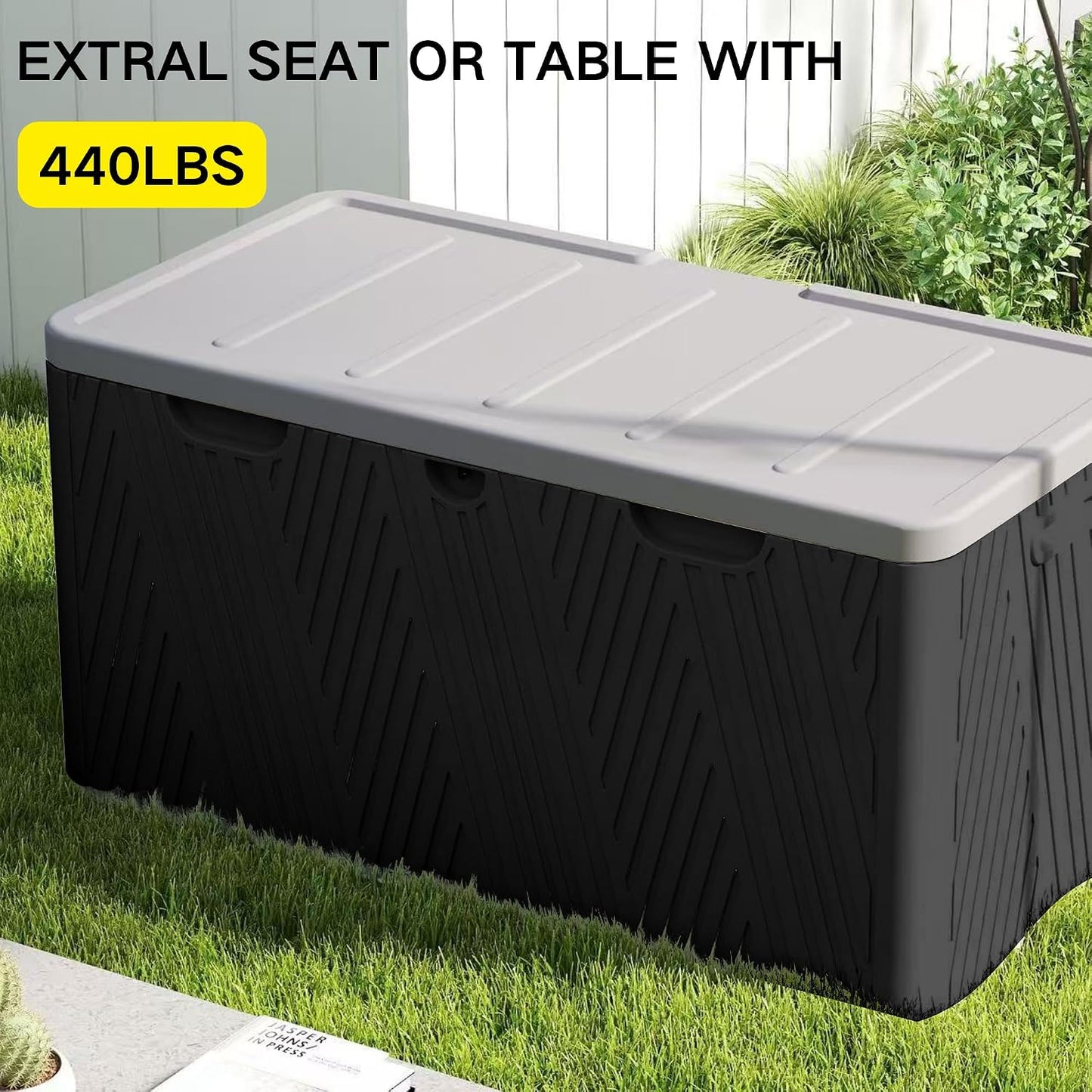 Kingdura 110 Gallon Outdoor Storage Box, Waterproof Resin Deck Box for Indoor and Outdoor Use, Lockable Storage Container for Patio Furniture Cushions Garden Tools (Coffee, 110 Gallon)