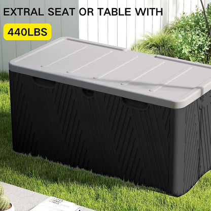 Kingdura 110 Gallon Outdoor Storage Box, Waterproof Resin Deck Box for Indoor and Outdoor Use, Lockable Storage Container for Patio Furniture Cushions Garden Tools (Coffee, 110 Gallon)