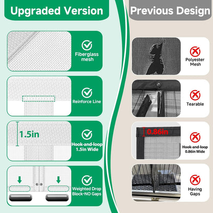 HOFUDON Upgraded Magnetic Screen Door Mesh, Full Strip Magnets, Heavy Duty Fiberglass Mesh, Door Screen Magnetic Closure for Single Door Size 32 x 80 Inch, Screen Door Size 35 x 82 Inch Black
