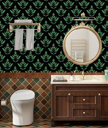 BOKEBEVE Leaves Contact Paper Floral Wallpaper Stick and Peel Boho Damask Wall Paper for Liner Drawer Cabinet Backsplash Renter Friendly Waterproof 17.5 x 118In
