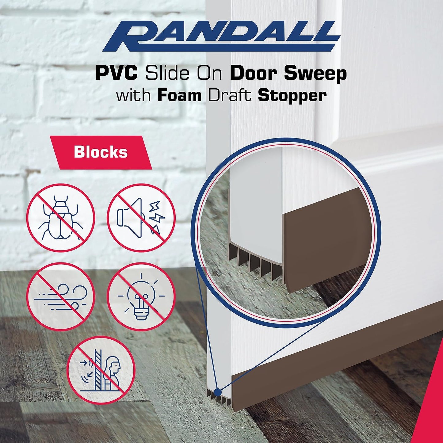 PVC Slide on Door Sweep with Foam Draft Stopper/Sweep for Doors 1" - 1 3/4" Wide - 3 FT Long (Brown)