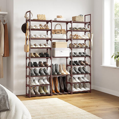 WOWLIVE 9 Tiers Large Shoe Rack Storage Organizer for Closet 50-55 Pairs Shoe Tower Unit Shelf Stackable Shoe Rack with Metal Pipes Plastic Connectors Black(SSS3B9)