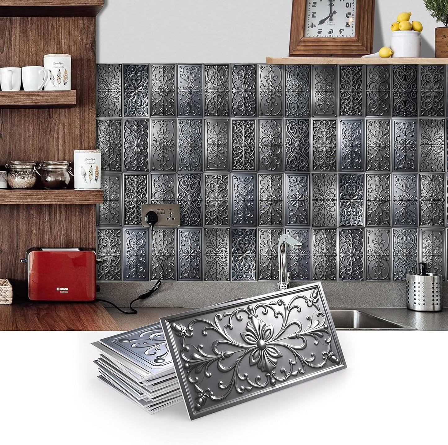 VICCI 32Pcs Tile Decals - Peel and Stick Kitchen Backsplash - Decorative Wall Tiles Stickers 8" x 4" Self-Adhesive Waterproof Removable for Bathroom Cabinets Home DIY Projects Decor