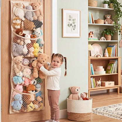 Ofiray-home Cotton Over The Door Stuffed Animal Storage | Toy Organizer for Storage Plush Toys, Stuffed Animal Holder with 4 Large Pockets, Hanging Door Organizer for Nursery
