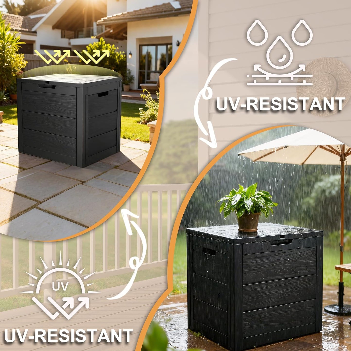 35 Gallon Outdoor Storage Box, Deck Boxes Outdoor Waterproof, Package Delivery Boxes For Outside, Patio Storage Box For Garden, Doorstep, Camping (Black, 35, Gallons)