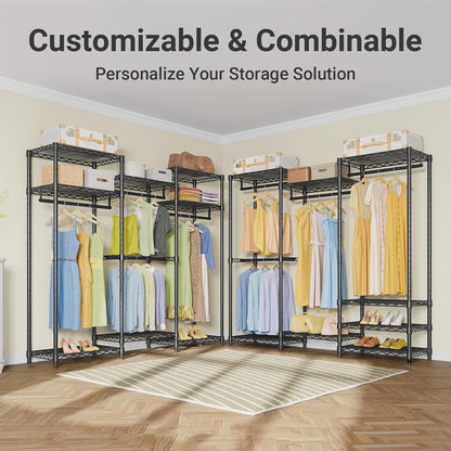 VIPEK V5 Heavy Duty Clothes Rack, Portable Closet Wardrobe with 4 Hanging Rods & 8 Shelves, Freestanding Adjustable Garment Rack for Bedroom, Walk-in Closet, 890 lbs Capacity, Black, 68.9" L
