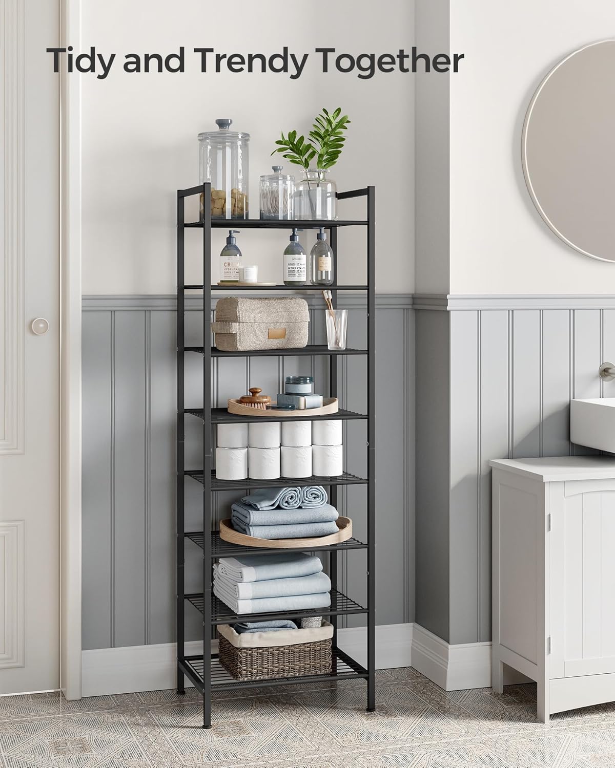 SONGMICS Metal Shoe Rack, Free Standing Shoe Organizer for Entryway Closet Garage Small Spaces, Heavy-Duty Slim Steel Storage Shelf, 8-Tier, Fits 16-24 Pairs, Bronze ULMR028A01