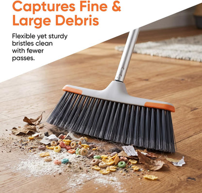 Superio Grey Broom, Heavy-Duty Indoor & Outdoor Broom with 48-Inch Handle, Multi-Surface Floor Cleaning for Home, Kitchen, Garage & Office