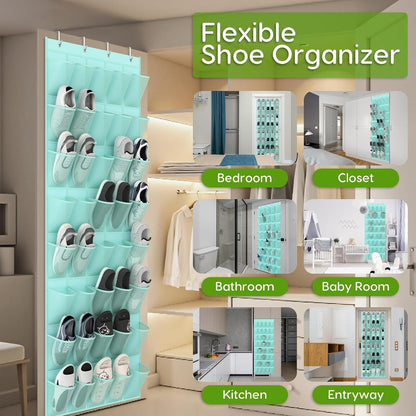 Over the Door Shoe Organizer with 40 Large Breathable Mesh Pockets, Space Saving Shoe Holder, Hanging Shoe Rack for Entryway Bedroom Closet Storage (White, 40 Pockets)