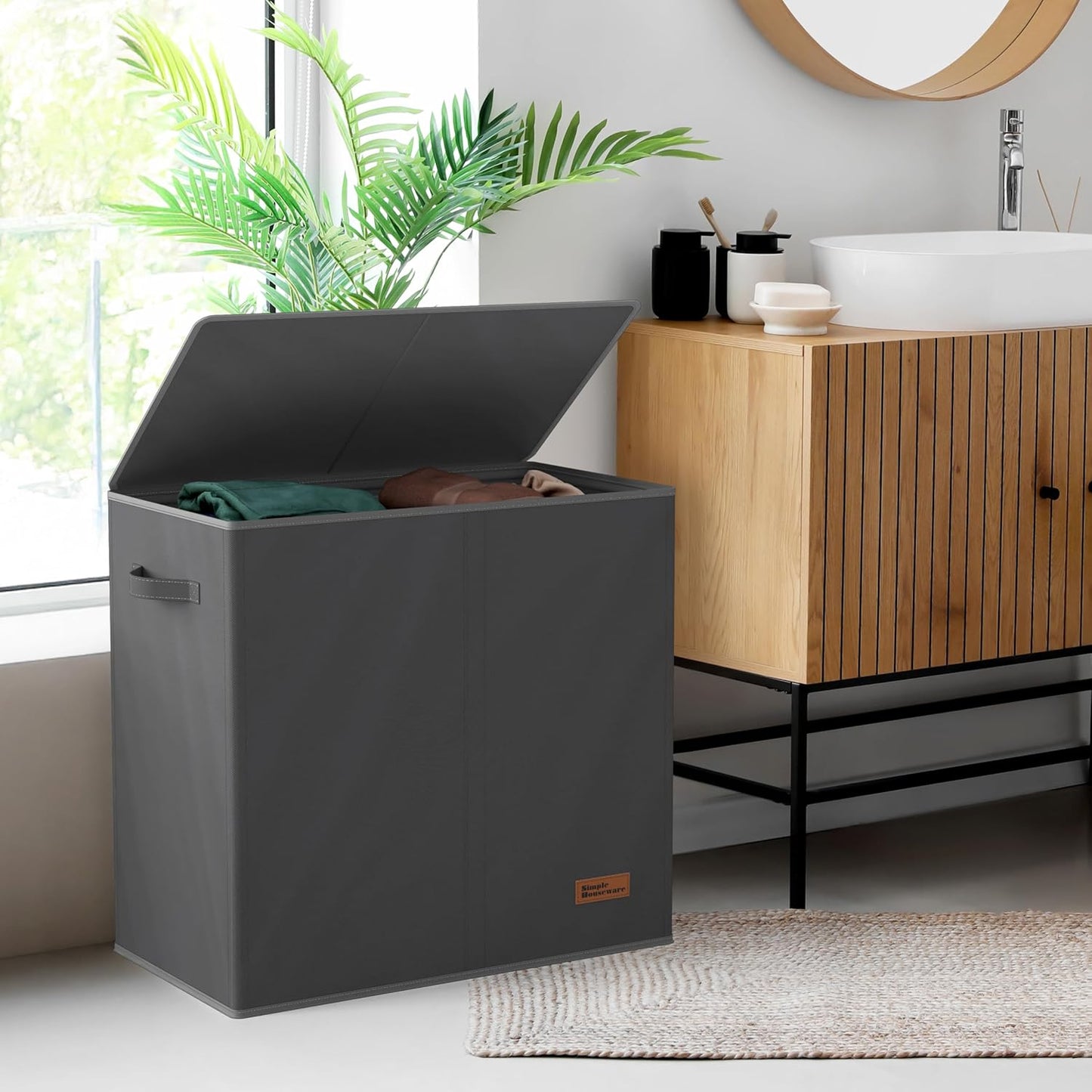 Simple Houseware Double Laundry Hamper with Lid and Removable Bags, Black