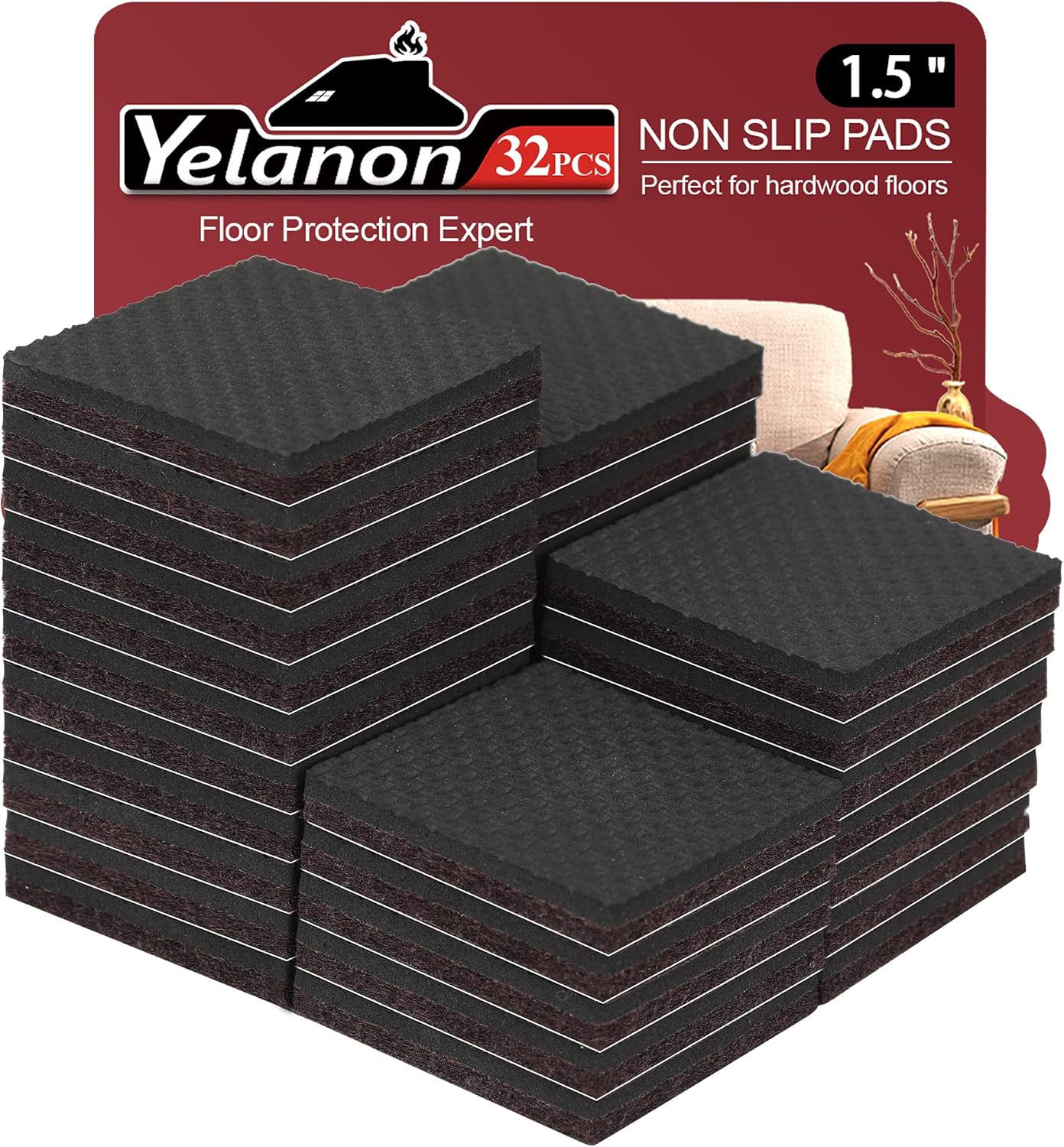 Yelanon Non Slip Furniture Pads -56 pcs（1+2）” Furniture Grippers, Non Skid Furniture Legs,Self Adhesive Rubber Furniture Feet, Anti Slide Furniture Hardwood Floor Protector for Keep Couch Stoppers