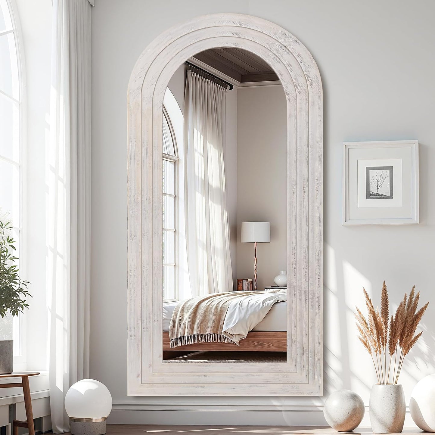 Antok Full Length Mirror with Solid Wood Frame, 71"×32" Wall Mounted Oversized Floor Mirror with Stand, Leaning Standing Hanging for Bedroom Living Room Entryway, Walnut, Arched Syle