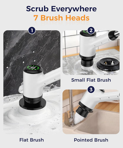 Electric Spin Scrubber, Cordless Floor Scrubber Machine with Interchangeable Cleaning Pads, IPX7 Waterproof 2-Speed Cleaning Pads for Bathroom, Kitchen, Tile, Tub and Floor Cleaning, White-qb2