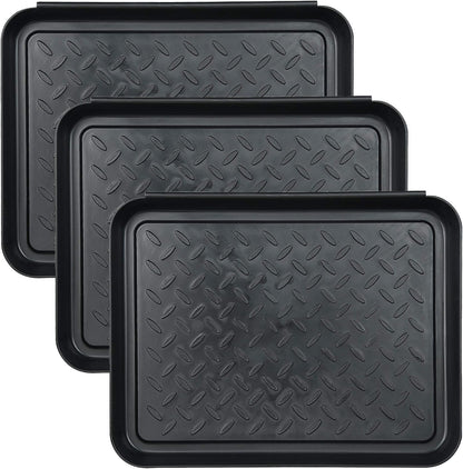 3 Packs Square Boot Tray, Akamino Plastic Utility Shoe Mat Tray for Entryway Indoor and Outdoor Use in All Seasons, 13.7x10.6x1inch,Black