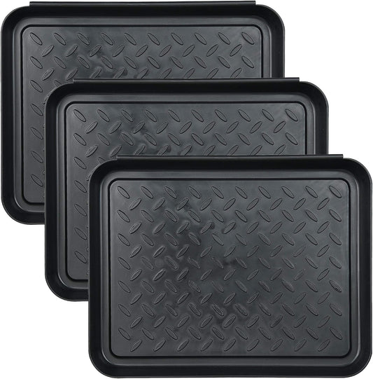 3 Packs Square Boot Tray, Akamino Plastic Utility Shoe Mat Tray for Entryway Indoor and Outdoor Use in All Seasons, 13.7x10.6x1inch,Black