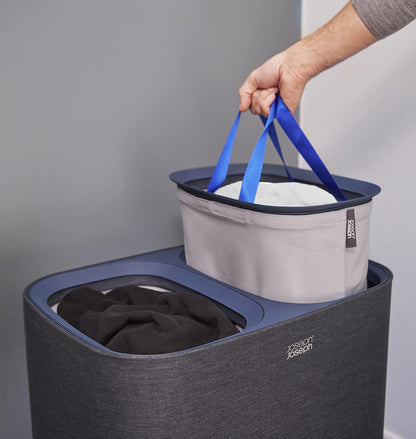 Joseph Joseph Tota Trio 90 liter/23.8 gallon Laundry Hamper Separation Basket with lid, 3 Removable Washing Bags with Handles- Ecru