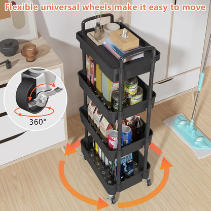 Calmootey 3-Tier Rolling Utility Cart with Drawer,Multifunctional Storage Organizer with Plastic Shelf & Metal Wheels,Storage Cart for Kitchen,Bathroom,Living Room,Office,White