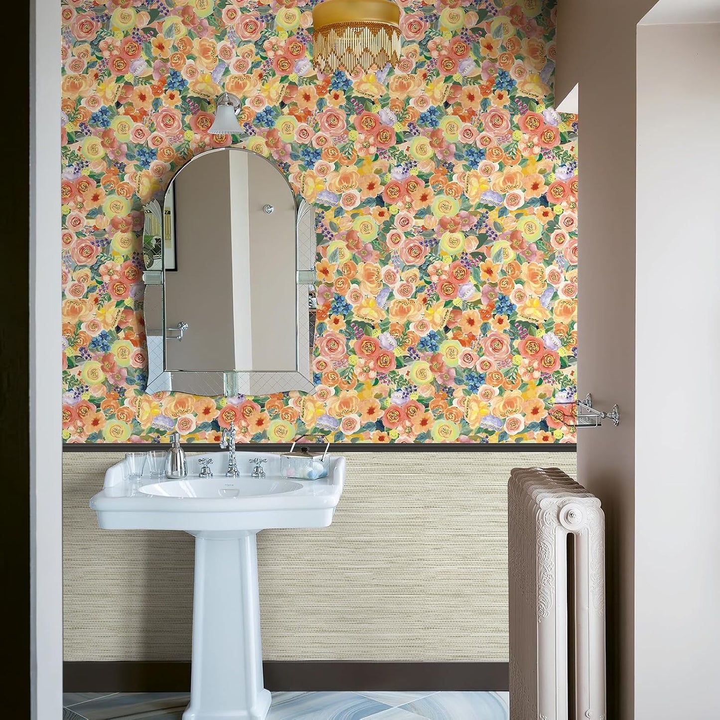 Simon&Siff Floral Peel and Stick Wallpaper 17.3"x80" Pink Watercolor Flowers Wall Murals Removable Wall Paper for Bedroom Bathroom Cabinet Renter Friendly