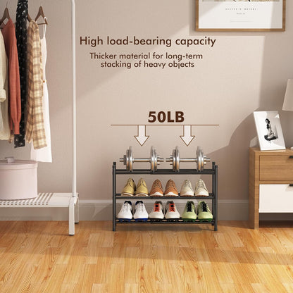 Uneviesyka Expandable Shoe Rack, 2 Tier Shoe Rack for Closet, Stackable Adjustable Standing Metal Shoe Shelf Organizer Storage, Small Shoe Racks for Front Door Entrance、Entryway(Black)